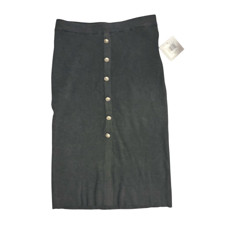 Ellen Tracy Ribbed Button Front Midi‎ Skirt Medium Grey